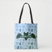 Tote Bag Fantôme, toiles d'araignées et chats noirs bleu (Devant)