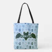 Tote Bag Fantôme, toiles d'araignées et chats noirs bleu (Dos)