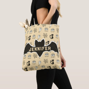 Tote Bag Fantôme, toiles d'araignées et chats noirs Jaune