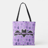 Tote Bag Fantôme, toiles d'araignées et chats noirs violet (Dos)