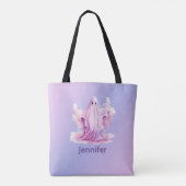 Tote Bag Fantôme violet et rose violet et Halloween bleu (Dos)