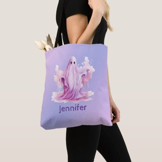 Tote Bag Fantôme violet et rose violet et Halloween bleu (De près)