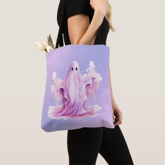 Tote Bag Fantôme violet et rose violet et Halloween bleu (De près)