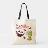 Tote Bag Fantôme Visage vert main Halloween Tricoter ou tra (Dos)