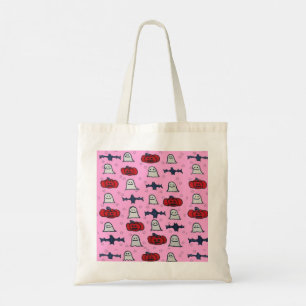 Tote Bag Fantômes d'Halloween rose, chauves-souris et Jack