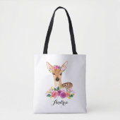 Tote Bag Faon d'aquarelle avec la couronne florale (Devant)