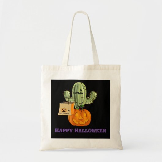 Tote Bag Farce de cactus d'Halloween ou traitement (Devant)