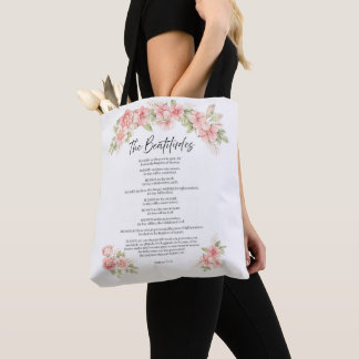 Tote Bag Fard à joues aquarelle florale Béatitudes Écriture