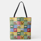 Tote Bag Farm Animals and Gingham Patchwork Quilt (Devant)
