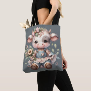 Tote Bag Farmcore Kawaii Calf en Vintage robe florale