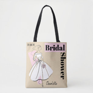 Tote Bag Fashion Bride Neutral Fête des mariées Date Nom fo