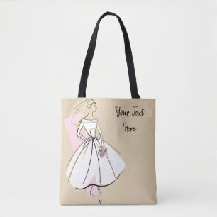 Tote Bag Fashion Bride Neutral Texte fourre-tout rose retou