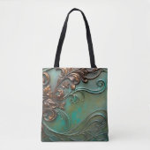 Tote Bag Faux 3D design turquoise et rouille (Devant)