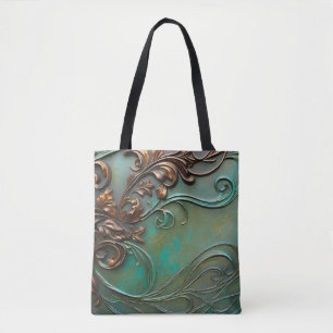 Tote Bag Faux 3D design turquoise et rouille