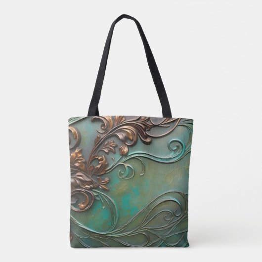Tote Bag Faux 3D design turquoise et rouille (Dos)