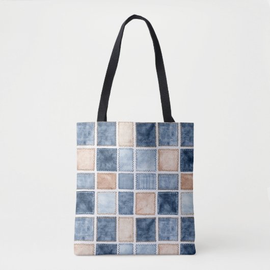 Tote Bag Faux Cream Denim Blue Jean (Devant)