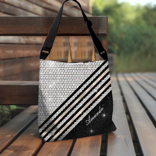 Tote Bag Faux de cristal argent et noir Personnalisé