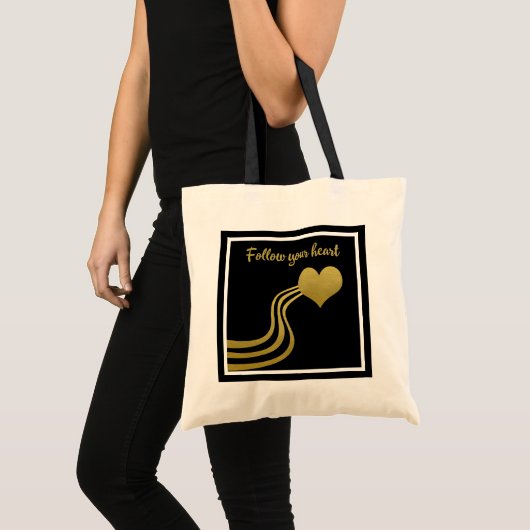 Tote Bag Faux Gold en noir Suivez votre coeur (Devant (produit))