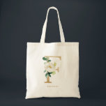 Tote Bag Faux Gold Foil Floral Lettre F Monogramme Bridesma<br><div class="desc">Sac fourre-tout floral féminin et élégant avec des illustrations d'aquarelle de fleurs blanches,  de verdure et de fausse feuille lettre F monogramme. Personnalisez en ajoutant un nom ou une courte phrase. Ce sac de toile florale F monogramme sera parfait comme cadeau personnalisé.</div>