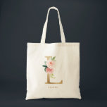 Tote Bag Faux Gold Foil Floral Lettre L Monogramme Bridesma<br><div class="desc">Sac fourre-tout floral féminin et élégant avec des illustrations d'aquarelle de fleurs,  de verdure et de faux monogramme de feuille. Personnalisez en ajoutant un nom ou une courte phrase. Ce sac en toile florale de lettre L monogramme sera parfait comme cadeau personnalisé.</div>