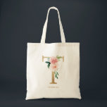 Tote Bag Faux Gold Foil Floral Lettre T Monogramme Bridesma<br><div class="desc">Sac fourre-tout floral féminin et élégant avec des illustrations d'aquarelle de fleurs,  de verdure et de faux monogramme de feuille. Personnalisez en ajoutant un nom ou une courte phrase. Ce sac en toile florale T monogramme sera parfait comme cadeau personnalisé.</div>
