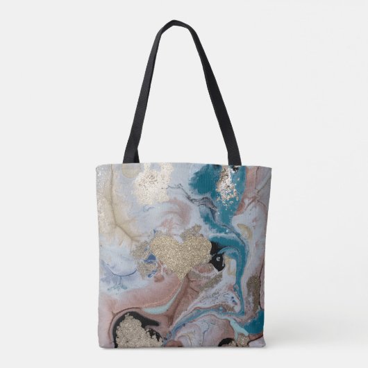 Tote Bag Faux Gold Glittery Heart Cool Gold Marble Texture (Dos)