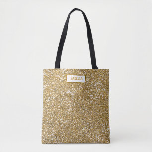 Tote Bag Faux Golden Yellow Parties scintillant Texture Loo