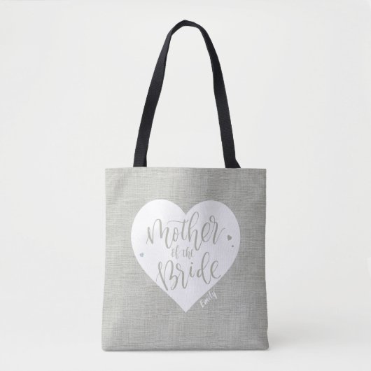 Tote Bag Faux Linen coeur & écriture mère de la mariée (Devant)