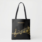 Tote Bag Faux notes de musique or sur fond noir chic (Devant)