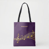 Tote Bag Faux notes de musique or sur fond violet chic (Devant)