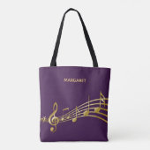 Tote Bag Faux notes de musique or sur fond violet chic (Dos)