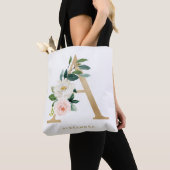 Tote Bag Faux papier d'or joli monogramme floral lettre A (De près)