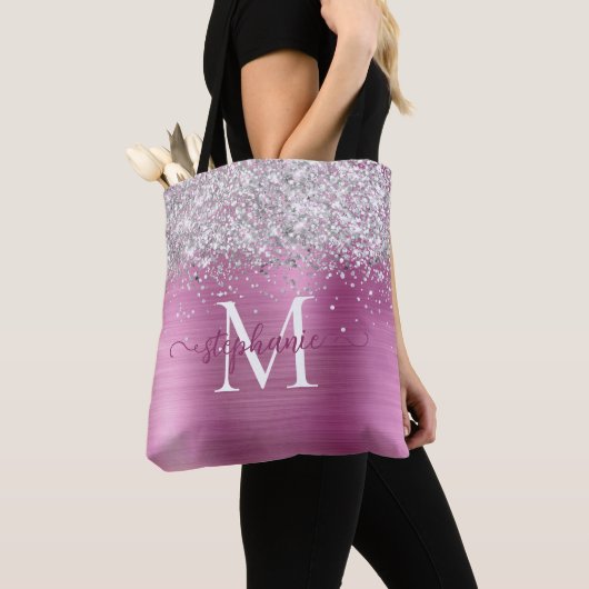 Tote Bag Faux-Parties scintillant argent Glam rose Personna (De près)