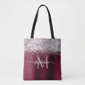 Tote Bag Faux-Parties scintillant en argent Glam Burgundy P (Devant)