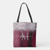 Tote Bag Faux-Parties scintillant en argent Glam Burgundy P (Dos)