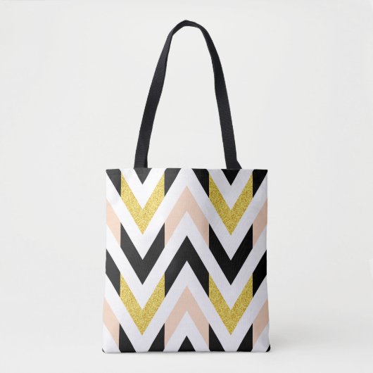 Tote Bag Faux Parties scintillant Gold, Noir, Blanc Chevron (Devant)