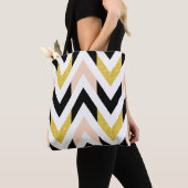 Tote Bag Faux Parties scintillant Gold, Noir, Blanc Chevron (De près)