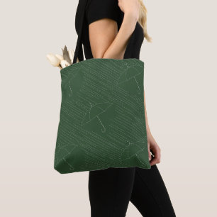 Tote Bag Faux points de broderie Pluie Parapluie Vert