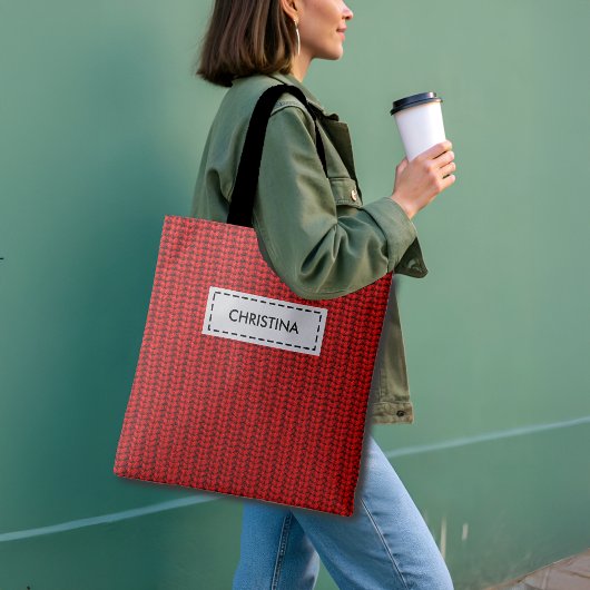 Tote Bag Faux Sweater Knit Custom Name & Quote