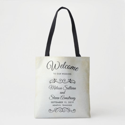 Tote Bag Faux Vintage Parchment Mariage Bienvenue (Devant)