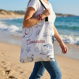 Tote Bag Faveur d'anniversaire moderne de plage d'été bleu