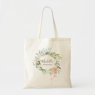 Tote Bag Faveur de demoiselle d'honneur à guirlande florale