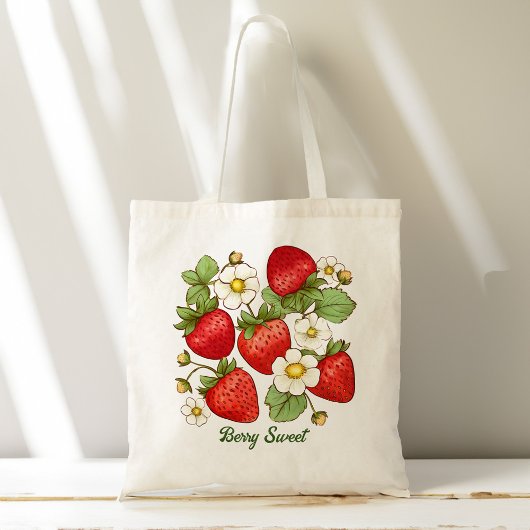 Tote Bag Faveurs de douche de mariage à la fraise sucrée au