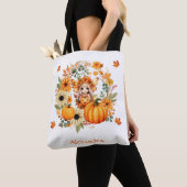 Tote Bag Fée Citrouille mignonne dans la couronne d'automne (De près)