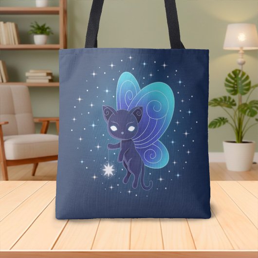 Tote Bag Fée Étoilée Nocturne Chat Pixie