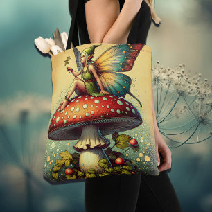 Tote Bag Fée vintage sur un conte de champignons rétro