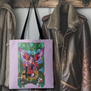 Tote Bag Fée violet rouge champignons gothique
