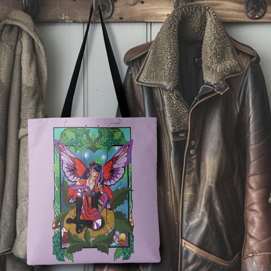 Tote Bag Fée violet rouge champignons gothique