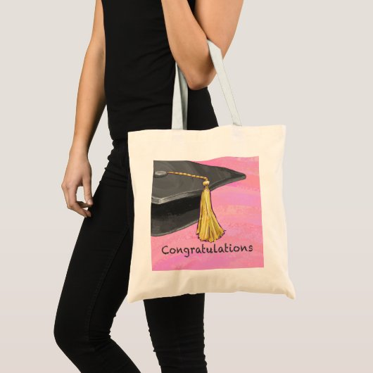 Tote Bag Félicitations Diplômé Noir et Rose (Devant (produit))