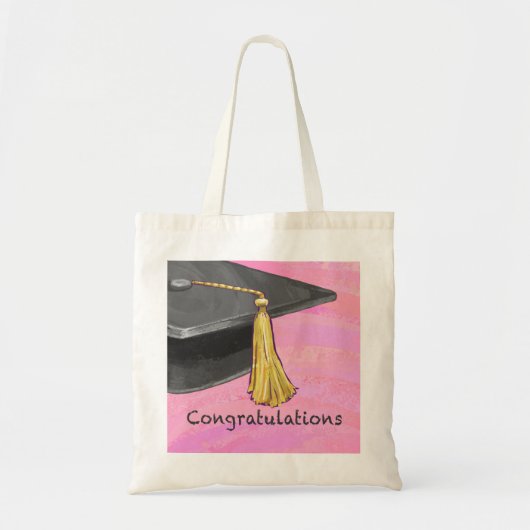 Tote Bag Félicitations Diplômé Noir et Rose (Devant)